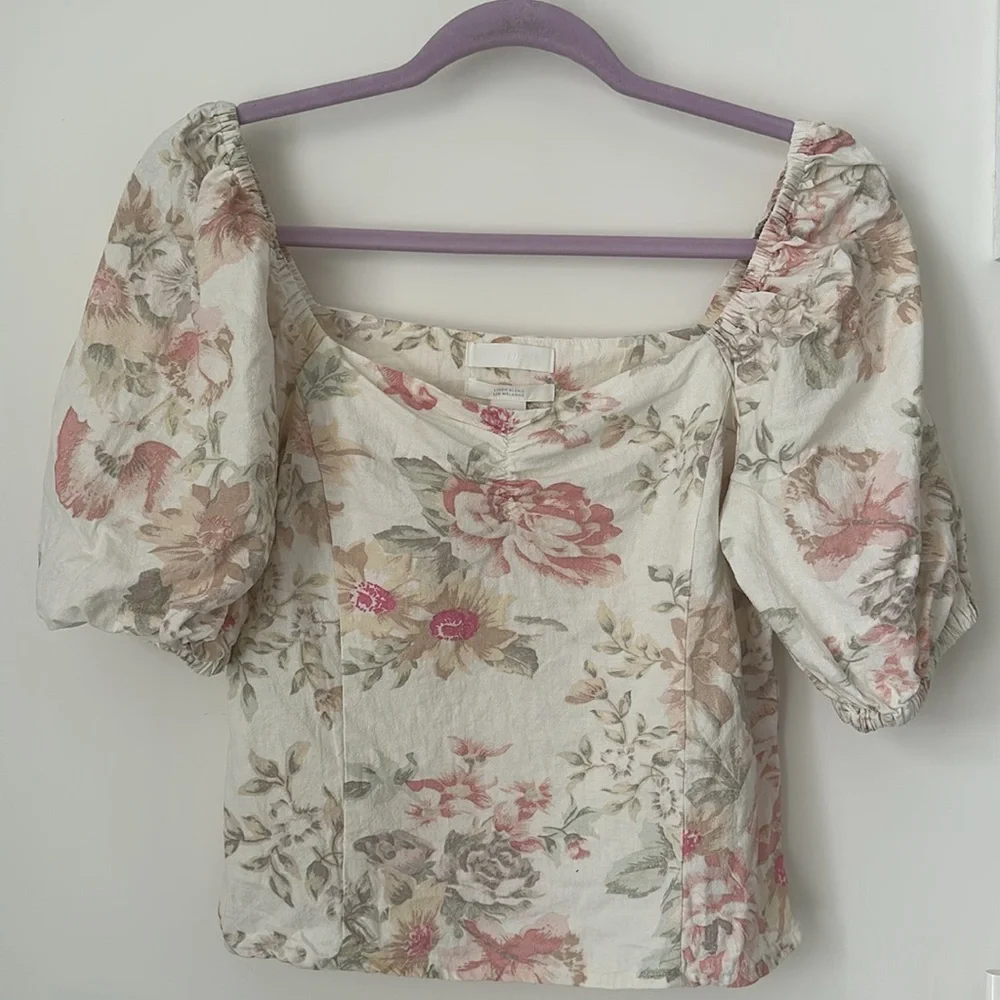 H&M Linen Blend Floral Top Blouse small - Picture 7 of 10